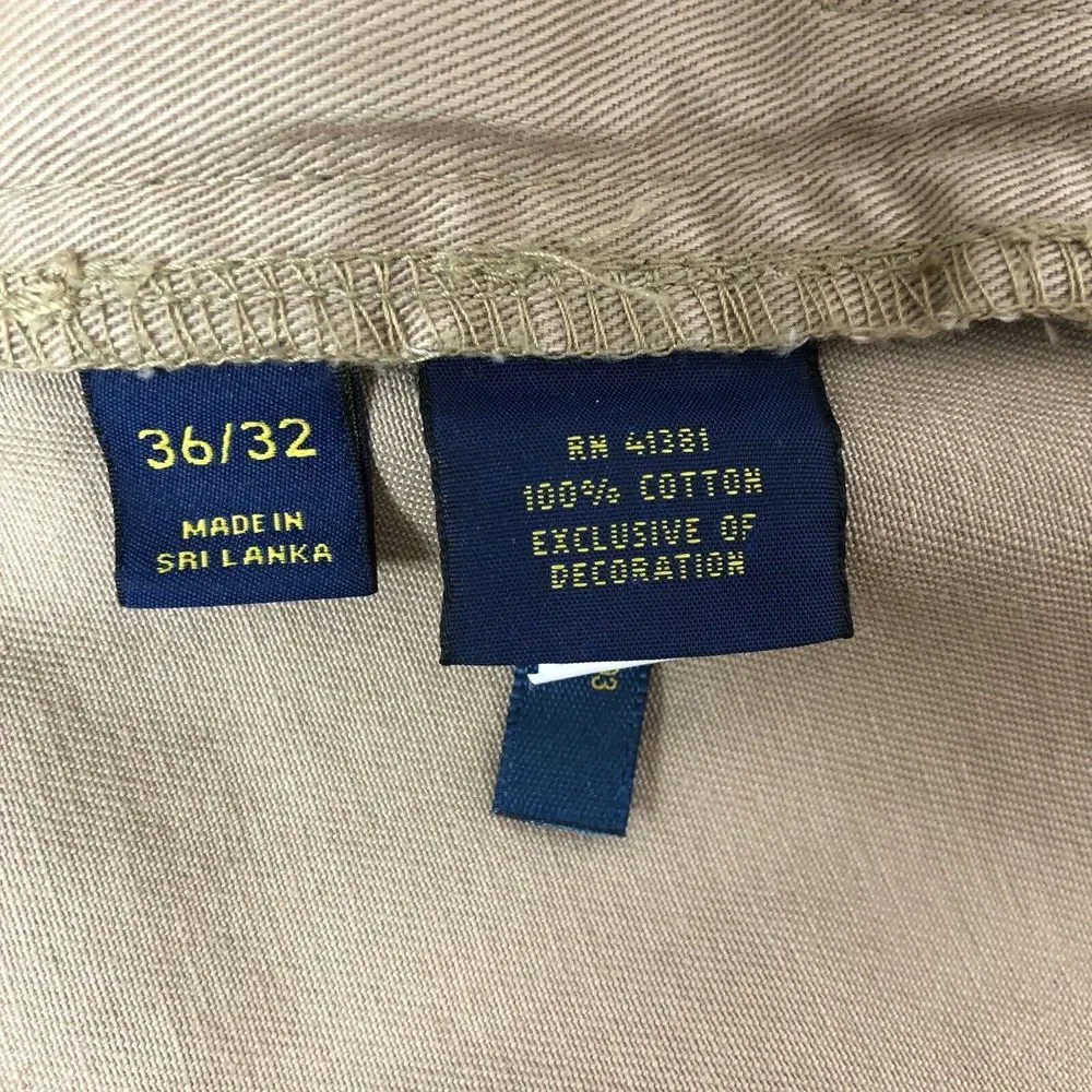 Polo Ralph Lauren Men's 36x32 Beige Straight Leg Chino Flat Front Pants‎